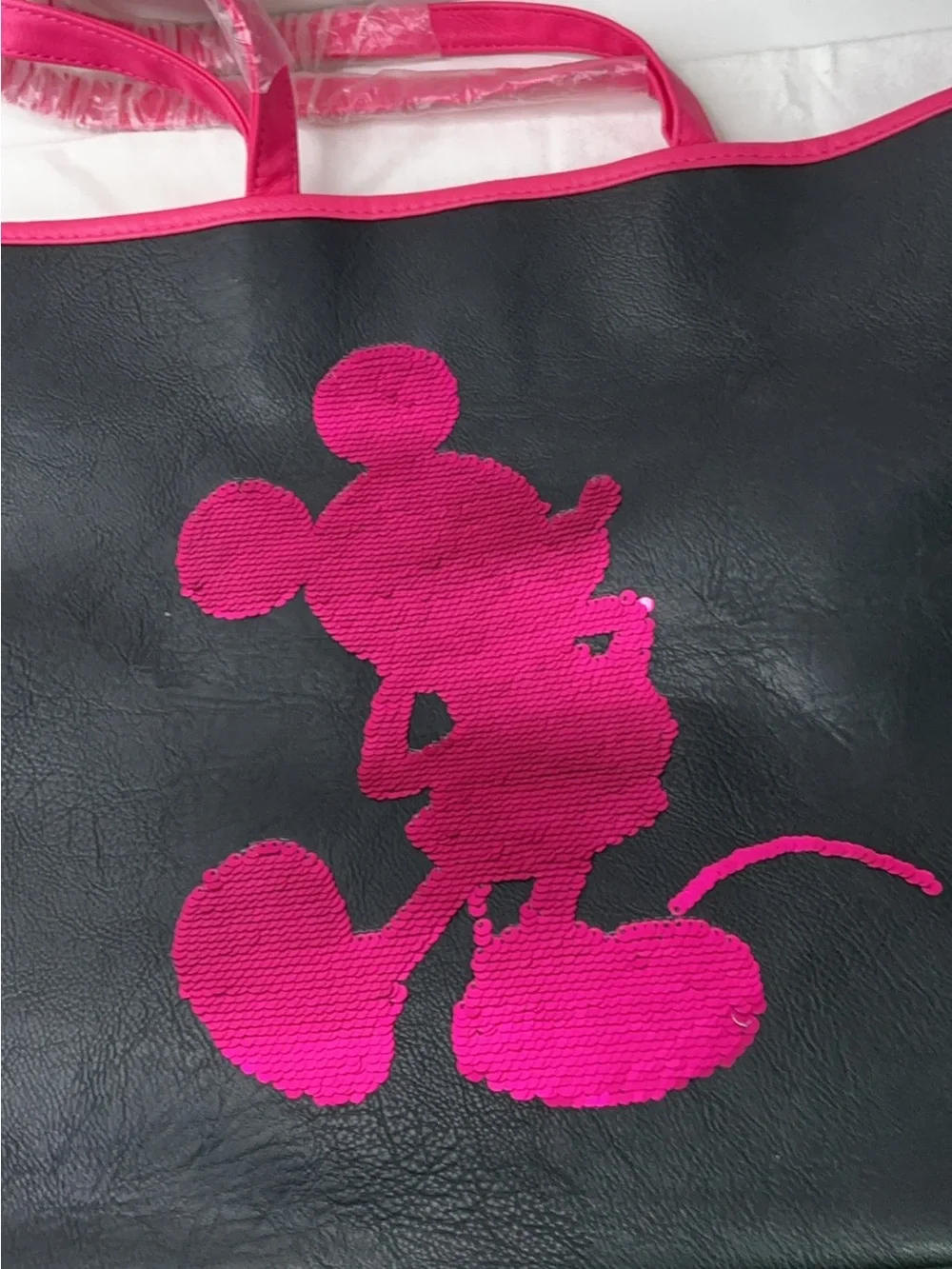 Disney Parks Loungefly Mickey Mouse Imagination Pink Sequin Tote Bag.